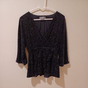 Anthropologie Aleksa Velvet Burnout V Neck Blouse Whimsy Goth Top Size Small